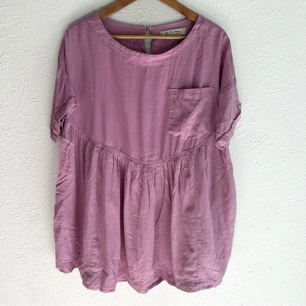 We The Free Moon City Top Oversized Linen Blend Tee in Lilac (XS) - Picture 3 of 7